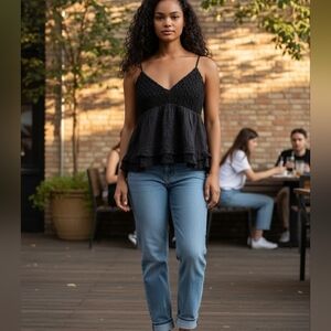 Size XL Aeropostale Black Crochet Top Ruffle Sleeveless Blouse Size XL